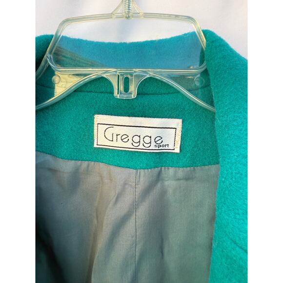 Vintage 70s Gregge Sport Green 200% Wool Union Made Open Front Coat Sz 8 - Picture 3 of 7